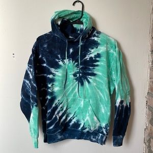 Navy and sea foam tie-dyed hoodie